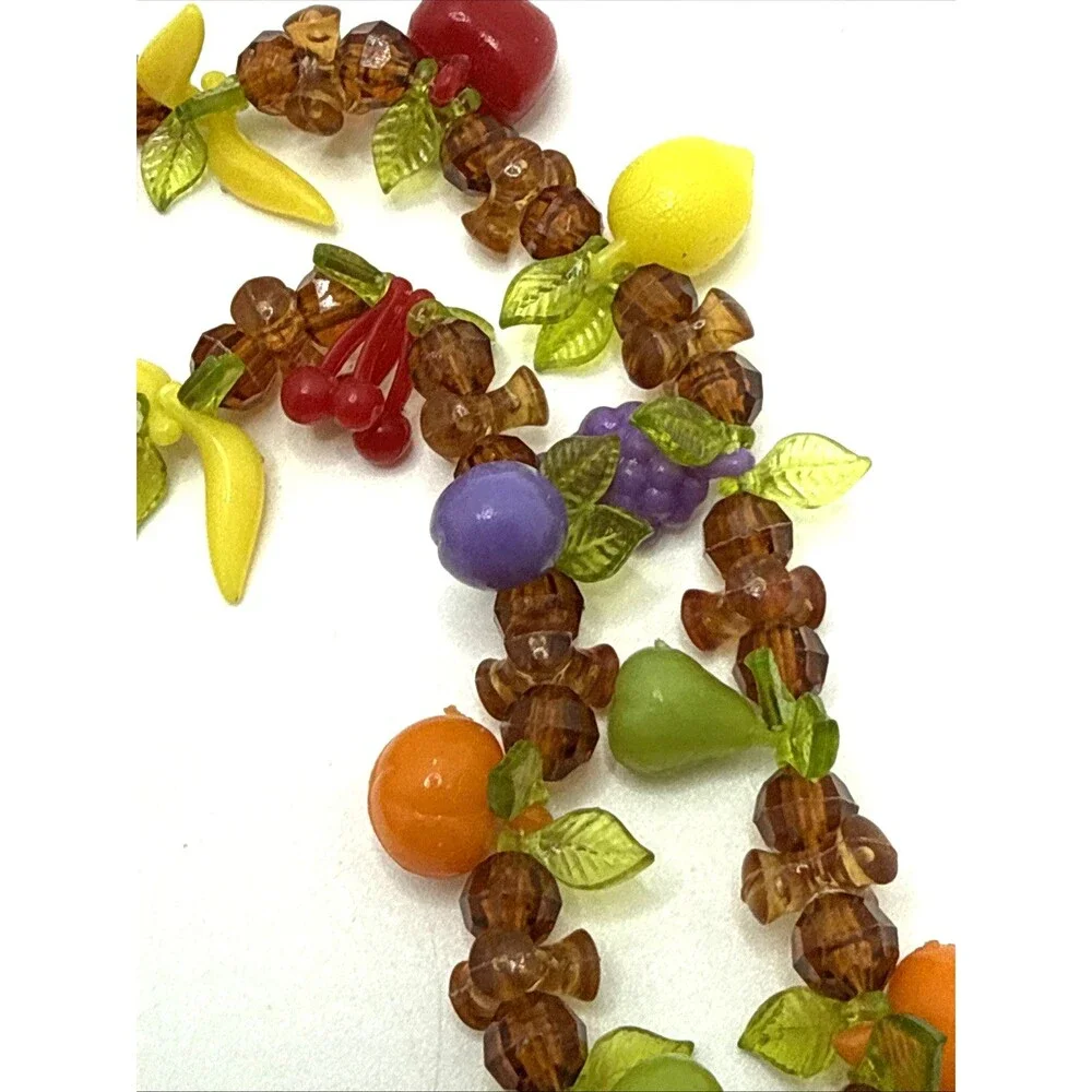 Vintage Fruit Salad Necklace Lucite Grapes Cherries Bananas Lemons Oranges 34